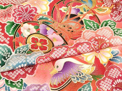 平和屋着物[]お宮参り　女の子　祝着　産着　初着　のしめ　花蝶鼓文　暈し染め　金彩　逸品　AABI2717ja