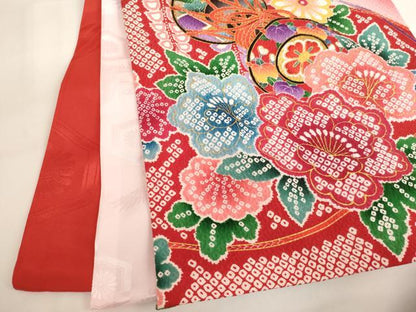 平和屋着物[]お宮参り　女の子　祝着　産着　初着　のしめ　花蝶鼓文　暈し染め　金彩　逸品　AABI2717ja