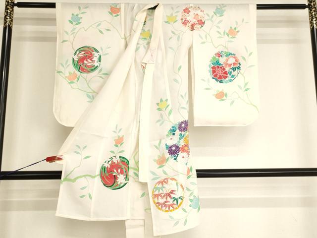 平和屋着物[]夏物 七五三 女の子 ３歳 祝着 一つ身 絽 花丸文 銀彩 逸品 AABI2720ja