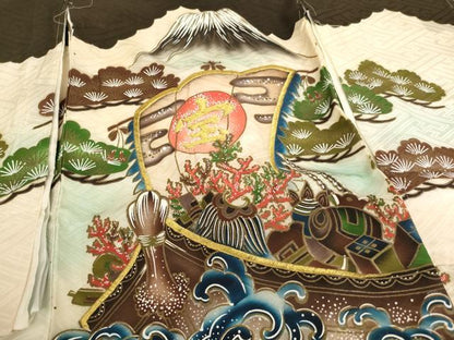 平和屋着物[]お宮参り　男の子　祝着　産着　初着　のしめ　刺繍　宝船文　暈し染め　金糸　金彩　逸品　AABI2722ja