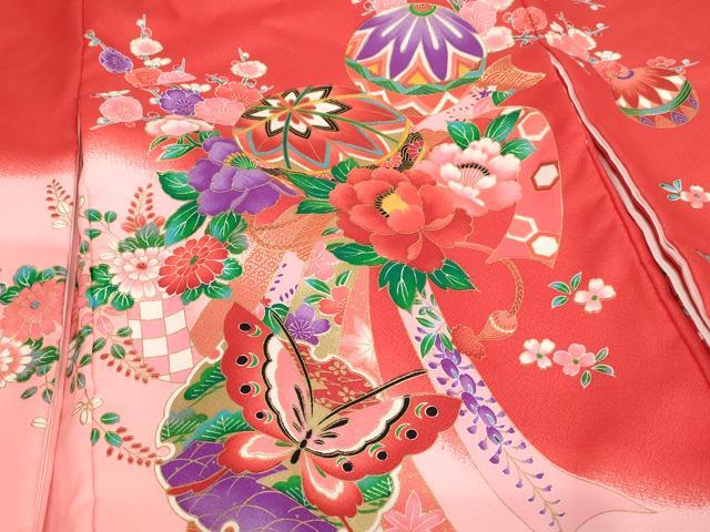 平和屋着物[]お宮参り　女の子　祝着　産着　初着　のしめ　手毬花蝶文　暈し染め　金彩　AABI2725ja