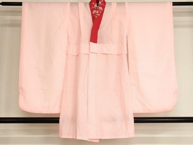 平和屋着物[]七五三　女の子　７歳　祝着　四つ身　長襦袢（無双仕立て・半衿刺繍）セット　駒刺繍　舞梅文　糸巻き　金彩　AABI2727ja