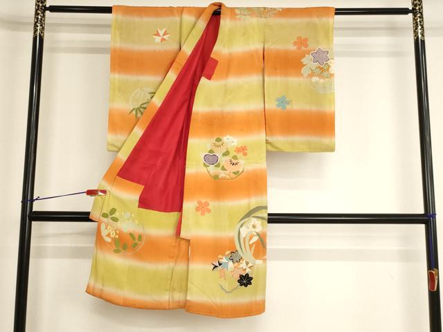 平和屋着物[]アンティーク　大正ロマン　お宮参り　女の子　祝着　産着　初着　のしめ　花丸文　暈し染め　逸品　AABI2728ja