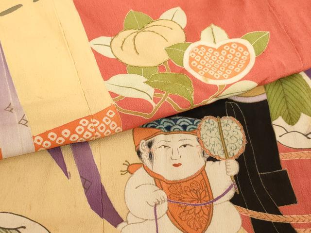 平和屋着物[]アンティーク　大正ロマン　お宮参り　女の子　祝着　産着　初着　のしめ　駒刺繍　童子　貝合せ花文　逸品　AABI2729ja