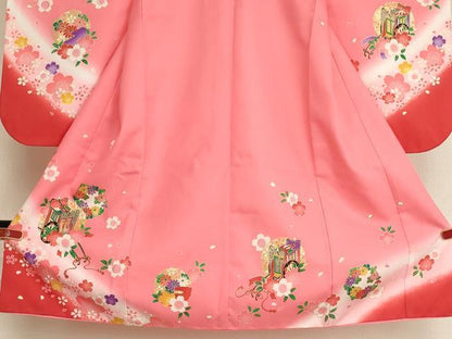 平和屋着物[]七五三　女の子　３歳　祝着　三つ身　雪輪御所車花文　暈し染め　金彩　AABI2730ja