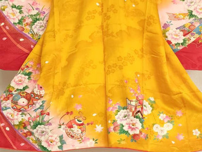 平和屋着物[]七五三　女の子　３歳　祝着　三つ身　花手毬文　暈し染め　金彩　逸品　AABI2731ja