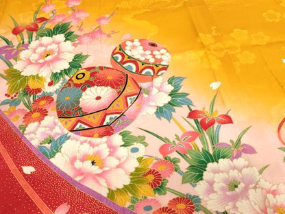 平和屋着物[]七五三　女の子　３歳　祝着　三つ身　花手毬文　暈し染め　金彩　逸品　AABI2731ja
