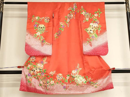 平和屋着物[]七五三　女の子　３歳　祝着　三つ身　花手毬文　金彩　AABI2732ja
