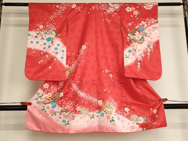 平和屋着物[]七五三　女の子　３歳　祝着　三つ身　花手毬文　暈し染め　金彩　AABI2733ja