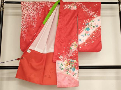 平和屋着物[]七五三　女の子　３歳　祝着　三つ身　花手毬文　暈し染め　金彩　AABI2733ja
