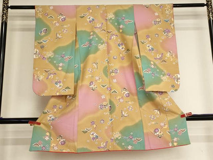 平和屋着物[]七五三　女の子　３歳　祝着　三つ身　飛鶴花文　暈し染め　逸品　AABI2735ja