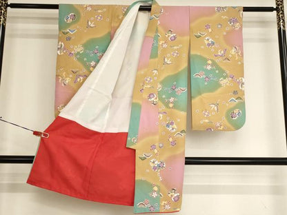 平和屋着物[]七五三　女の子　３歳　祝着　三つ身　飛鶴花文　暈し染め　逸品　AABI2735ja