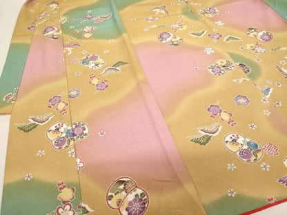 平和屋着物[]七五三　女の子　３歳　祝着　三つ身　飛鶴花文　暈し染め　逸品　AABI2735ja