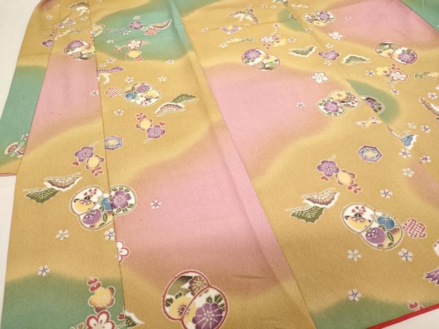 平和屋着物[]七五三　女の子　３歳　祝着　三つ身　飛鶴花文　暈し染め　逸品　AABI2735ja