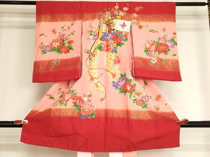 平和屋着物[]お宮参り　女の子　祝着　産着　初着　のしめ　御所車花文　暈し染め　金彩　逸品　未使用　AABI2736ja