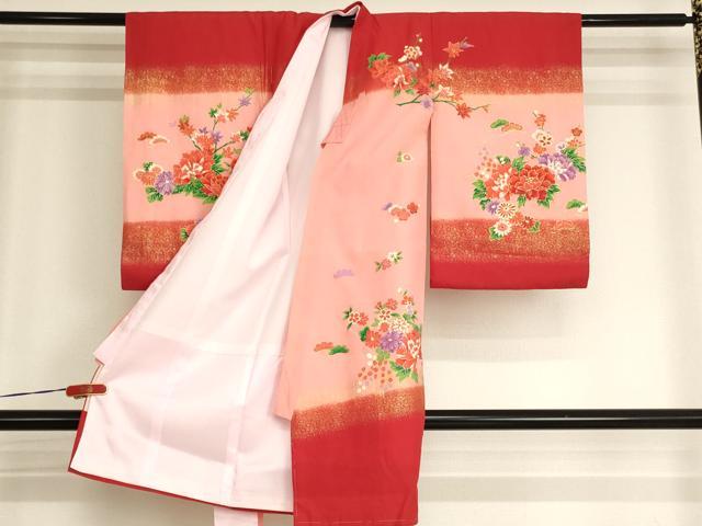 平和屋着物[]お宮参り　女の子　祝着　産着　初着　のしめ　御所車花文　暈し染め　金彩　逸品　未使用　AABI2736ja