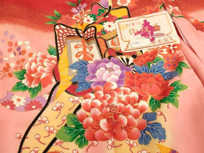 平和屋着物[]お宮参り　女の子　祝着　産着　初着　のしめ　御所車花文　暈し染め　金彩　逸品　未使用　AABI2736ja