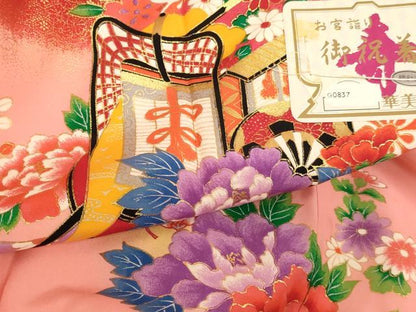平和屋着物[]お宮参り　女の子　祝着　産着　初着　のしめ　御所車花文　暈し染め　金彩　逸品　未使用　AABI2736ja