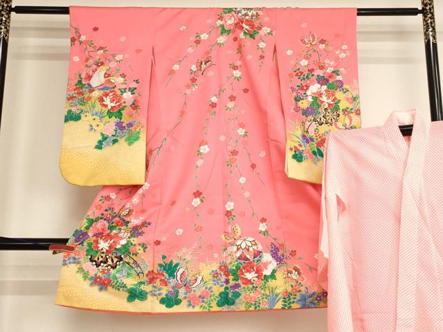平和屋着物[]七五三　女の子　３歳　祝着　三つ身　長襦袢（単衣）セット　花車舞蝶文　暈し染め　金彩　AABI2737ja