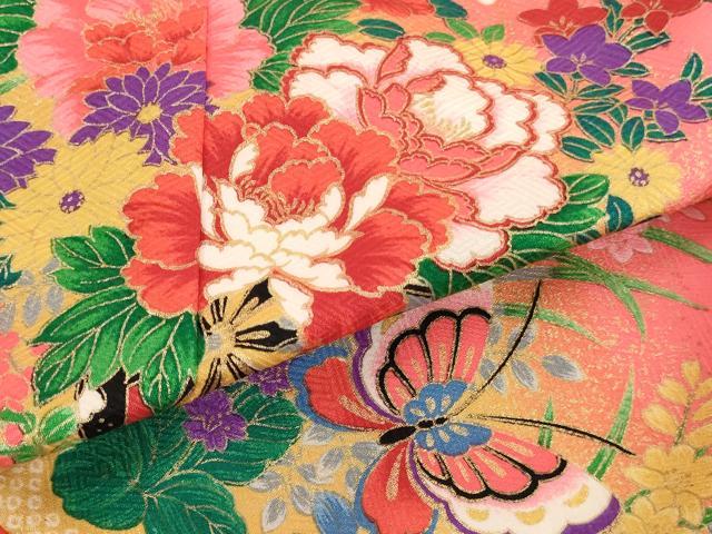 平和屋着物[]七五三　女の子　３歳　祝着　三つ身　長襦袢（単衣）セット　花車舞蝶文　暈し染め　金彩　AABI2737ja