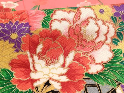 平和屋着物[]七五三　女の子　３歳　祝着　三つ身　長襦袢（単衣）セット　花車舞蝶文　暈し染め　金彩　AABI2737ja
