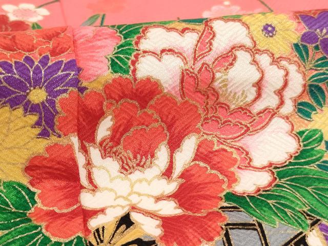 平和屋着物[]七五三　女の子　３歳　祝着　三つ身　長襦袢（単衣）セット　花車舞蝶文　暈し染め　金彩　AABI2737ja