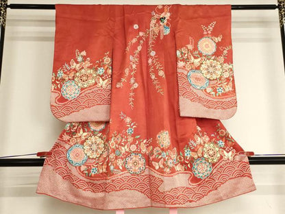 平和屋着物[]七五三　女の子　３歳　祝着　三つ身　正倉院花蝶文　金彩　AABI2738ja