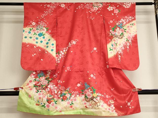 平和屋着物[]七五三 女の子 ３歳 祝着 三つ身 花車文 暈し染め 金彩 AABI2739ja