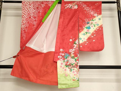 平和屋着物[]七五三　女の子　３歳　祝着　三つ身　花車文　暈し染め　金彩　AABI2739ja