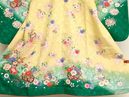 平和屋着物[]七五三　女の子　３歳　祝着　三つ身　鈴花文　暈し染め　金彩　AABI2740ja