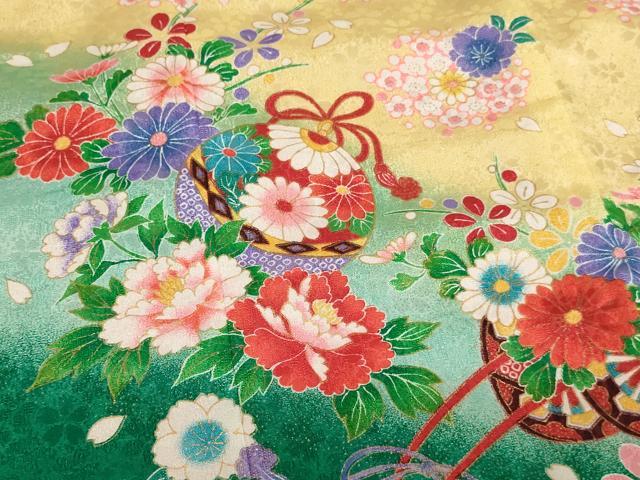 平和屋着物[]七五三　女の子　３歳　祝着　三つ身　鈴花文　暈し染め　金彩　AABI2740ja