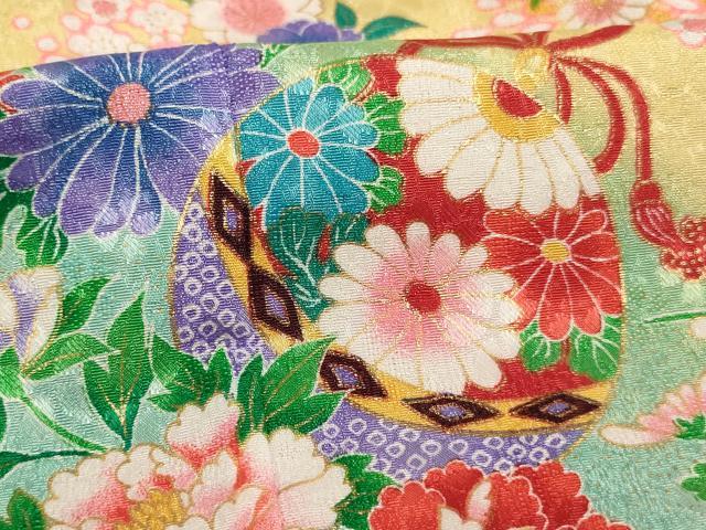 平和屋着物[]七五三　女の子　３歳　祝着　三つ身　鈴花文　暈し染め　金彩　AABI2740ja