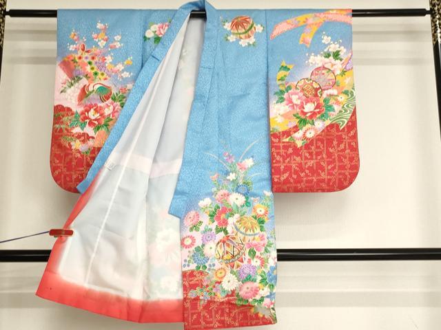 平和屋着物[]七五三　女の子　３歳　祝着　三つ身　花手毬文　暈し染め　金彩　AABI2741ja
