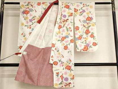 平和屋着物[]七五三　女の子　３歳　祝着　三つ身　鈴　桜　未使用　AABI2742ja