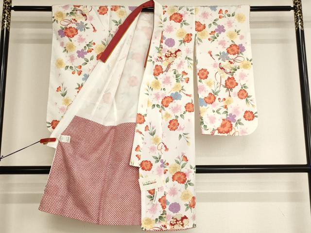 平和屋着物[]七五三　女の子　３歳　祝着　三つ身　鈴　桜　未使用　AABI2742ja