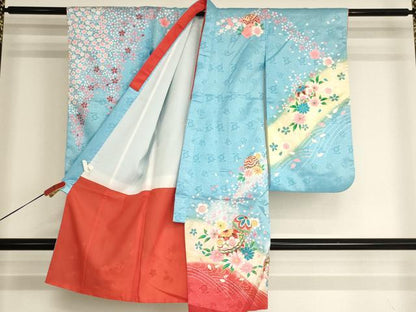 平和屋着物[]七五三　女の子　３歳　祝着　三つ身　花手毬文　暈し染め　金彩　AABI2743ja