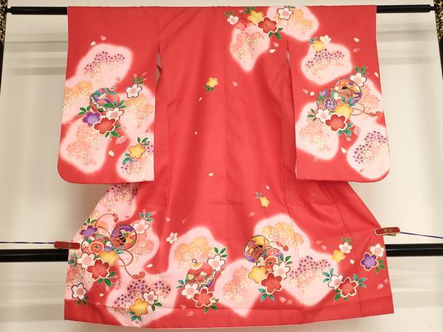 平和屋着物[]七五三　女の子　３歳　祝着　三つ身　桜鼓文　暈し染め　金彩　AABI2744ja