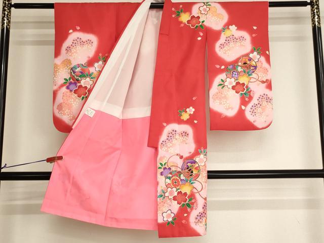 平和屋着物[]七五三　女の子　３歳　祝着　三つ身　桜鼓文　暈し染め　金彩　AABI2744ja