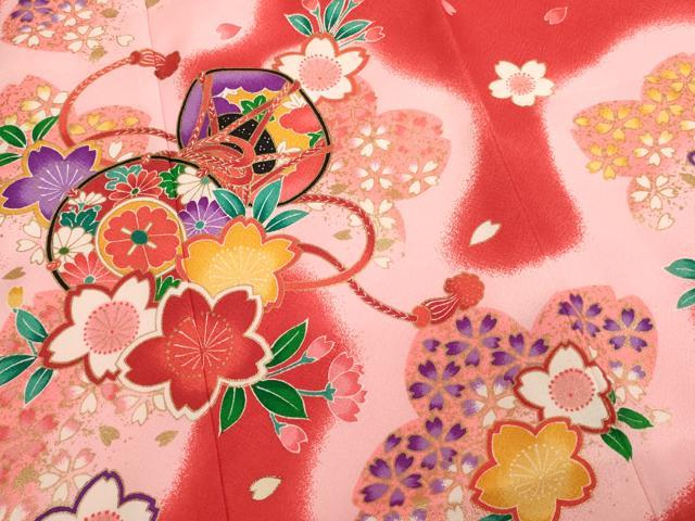 平和屋着物[]七五三　女の子　３歳　祝着　三つ身　桜鼓文　暈し染め　金彩　AABI2744ja