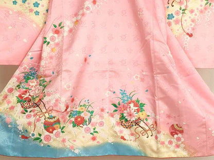 平和屋着物[]七五三　女の子　３歳　祝着　三つ身　花車文　暈し染め　金彩　AABI2745ja