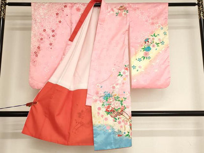 平和屋着物[]七五三　女の子　３歳　祝着　三つ身　花車文　暈し染め　金彩　AABI2745ja
