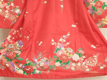平和屋着物[]七五三　女の子　３歳　祝着　三つ身　手毬花蝶文　金彩　未使用　AABI2747ja