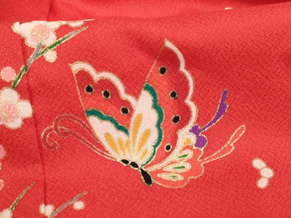 平和屋着物[]七五三　女の子　３歳　祝着　三つ身　手毬花蝶文　金彩　未使用　AABI2747ja