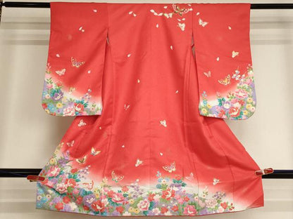 平和屋着物[]七五三　女の子　３歳　祝着　三つ身　花蝶文　暈し染め　金彩　AABI2748ja