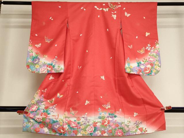 平和屋着物[]七五三　女の子　３歳　祝着　三つ身　花蝶文　暈し染め　金彩　AABI2748ja