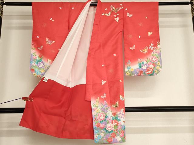 平和屋着物[]七五三　女の子　３歳　祝着　三つ身　花蝶文　暈し染め　金彩　AABI2748ja