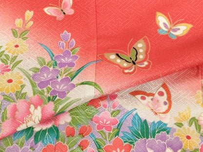 平和屋着物[]七五三　女の子　３歳　祝着　三つ身　花蝶文　暈し染め　金彩　AABI2748ja