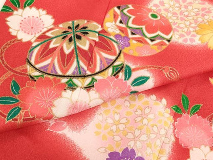 平和屋着物[]七五三　女の子　３歳　祝着　三つ身　桜手毬文　暈し染め　金彩　AABI2749ja