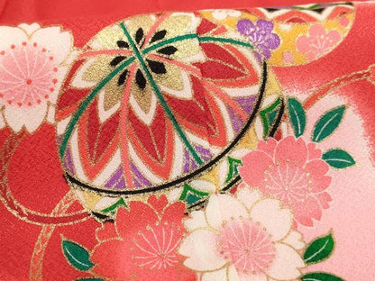 平和屋着物[]七五三　女の子　３歳　祝着　三つ身　桜手毬文　暈し染め　金彩　AABI2749ja