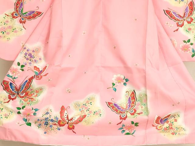 平和屋着物[]七五三　女の子　３歳　祝着　三つ身　花蝶文　暈し染め　金彩　AABI2750ja